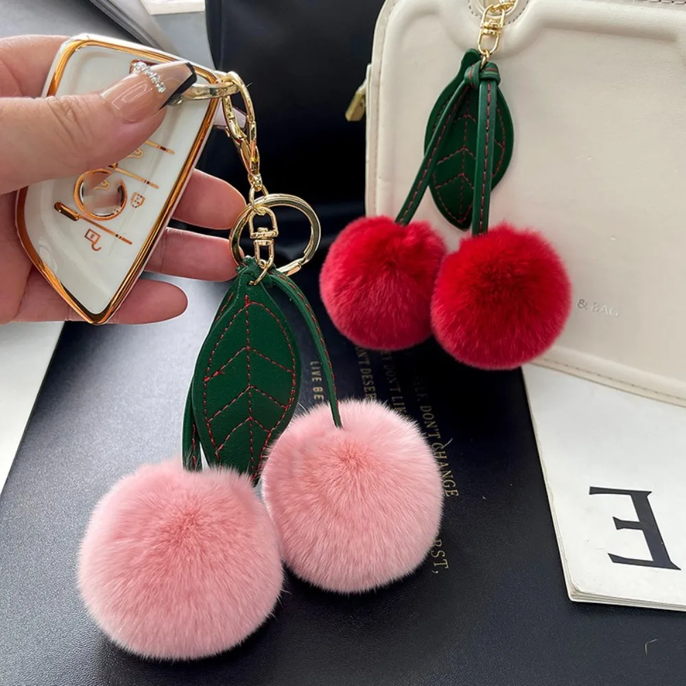 Cherry Plush Toy Keychain Otter Rabbit Hair Kawaii Cartoon Keychain Gift Colorful Women's Bag Pendant Backpack Car Key Pendant