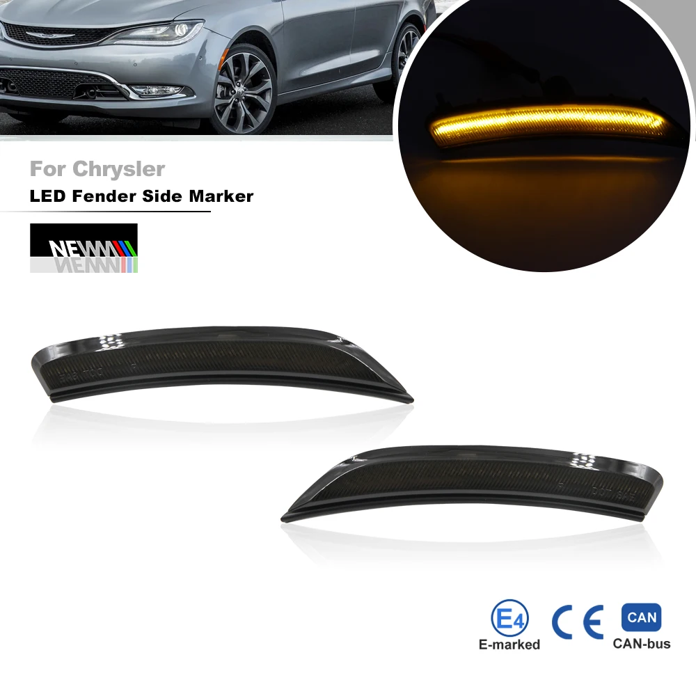 

2x Smoked Front Amber Led Side Marker Lights For Chrysler 200 Sedan 2015 2016 2017 2018 2019