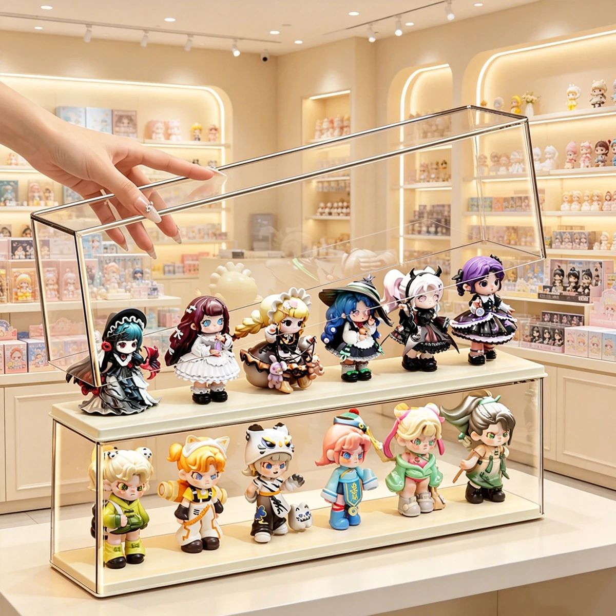 1pc Acrylic Beige/White Stackable Dust-Proof Manual Display Box Blind Box Perfume Cosmetics Table Top Display r=Rack