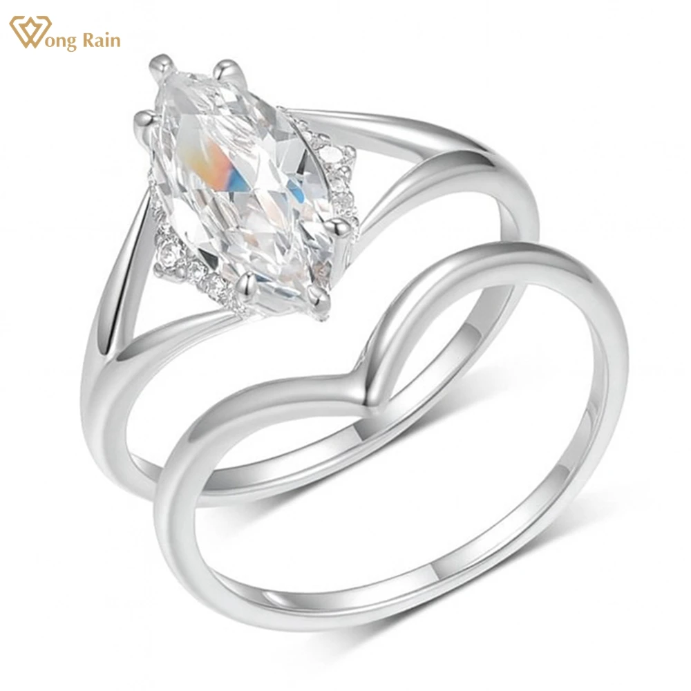

Wong Rain Sparkling 925 Sterling Silver 3EX VVS1 D Marquise Cut 2 CT Real Moissanite Diamonds Engagement Ring Sets Fine Jewelry