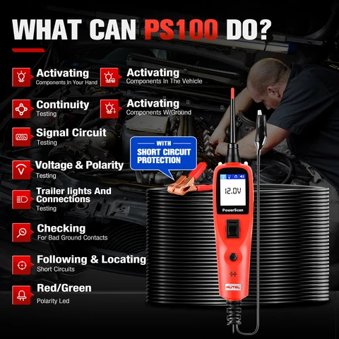 Autel PS100 тестер зонда мощности автомобильный 12 В/24 В автомобильный диагностический AVOметр тестовый инструмент для чтения цифровой вольтметр