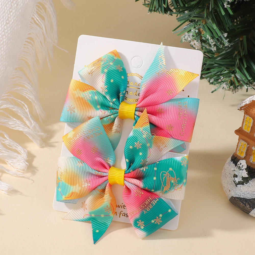 2 Teile/satz Weihnachten Haar Bögen mit Clips für Baby Mädchen 3,22'' Band Santa Festliche Urlaub Windrad Haarnadeln Kinder haar Accessori – Detail 6