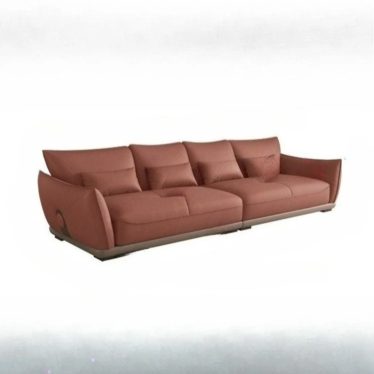

Light luxury high end leather art living room first layer cowhide straight row sofa