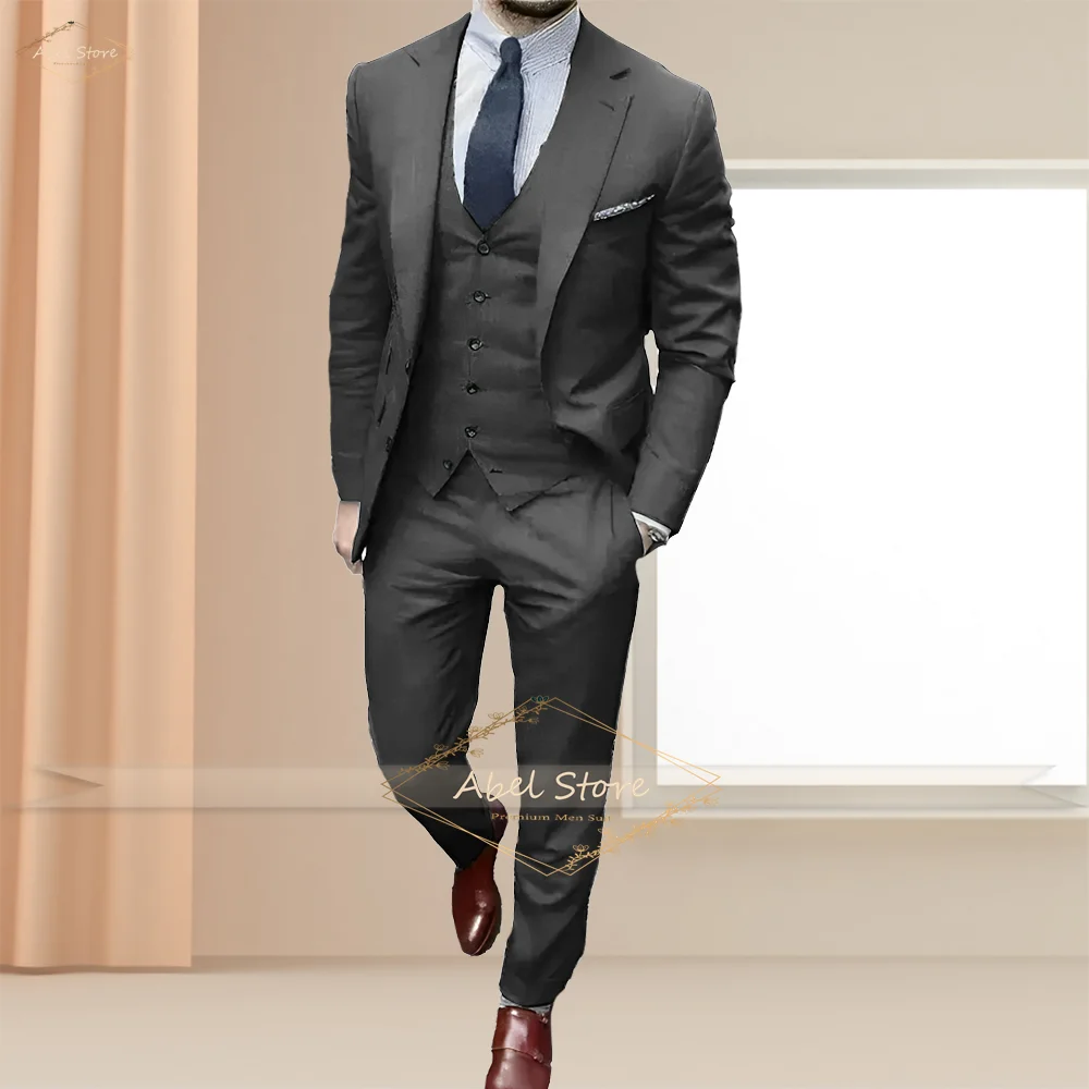 Men's 3-piece suit (jacket + vest + pants) custom classic dark color slim gentleman formal suit party dinner wedding tuxedo