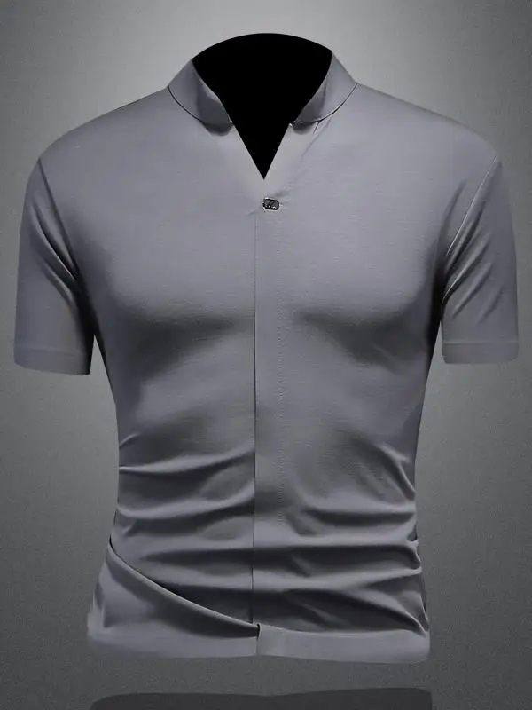 

Мужская летняя футболка из ледяного шелка, тонкая, дышащая, с коротким рукавом, в корейском стиле, премиум-класса, повседневная, деловая, модная