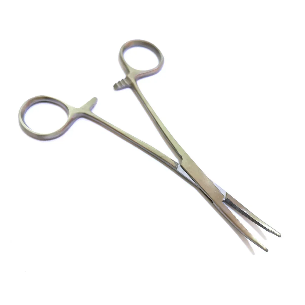 Pinzas hemostáticas de acero inoxidable, herramienta quirúrgica, abrazaderas de bloqueo hemostático, alicates de pesca con punta curva, 1 ud.