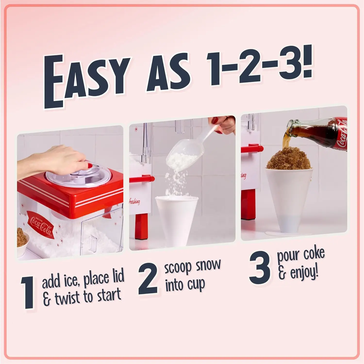Coca-Cola Snow Cone Machine – Retro Table-Top Snow Cone Maker with Stainless Steel Blades – Slushie Machine Includes 2 view 3