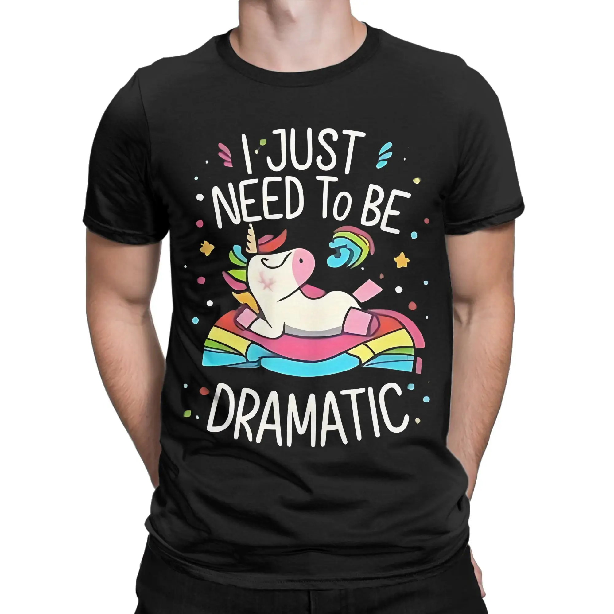 I Just Need To Be Dramatic T-Shirts Lazy Unicorn Vintage Cotton Tee Shirt Round Neck Short Sleeve T Shirts Graphic Printed Tops