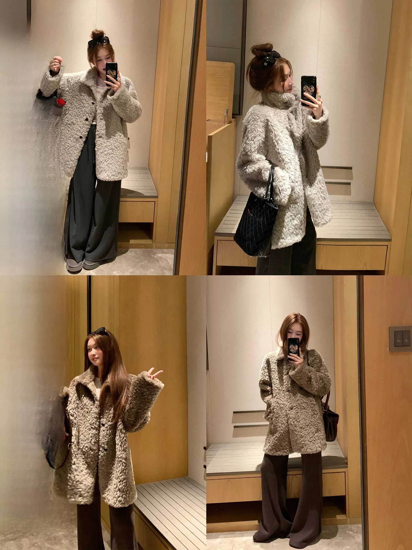 

Winter Warm Plu Coat Women's New Sle Small Size Furry Jaet Button Closure Long Sve Mid-Length Other Material 00%