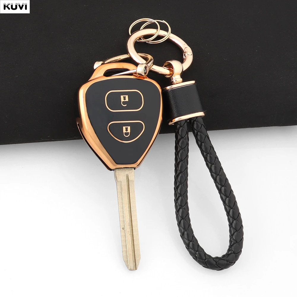 2 BTN TPU Car Flip Key Case Cover Shell Fob Keychain For Toyota Corolla Camry Reiz RAV4 Crown Avalon Venza Matrix Auris Yaris