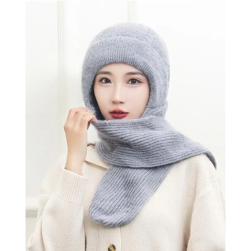 

652F Handcrochet Hat Windproof Warm Skull Hat Pullover Scarf Hat Women New Year Gift