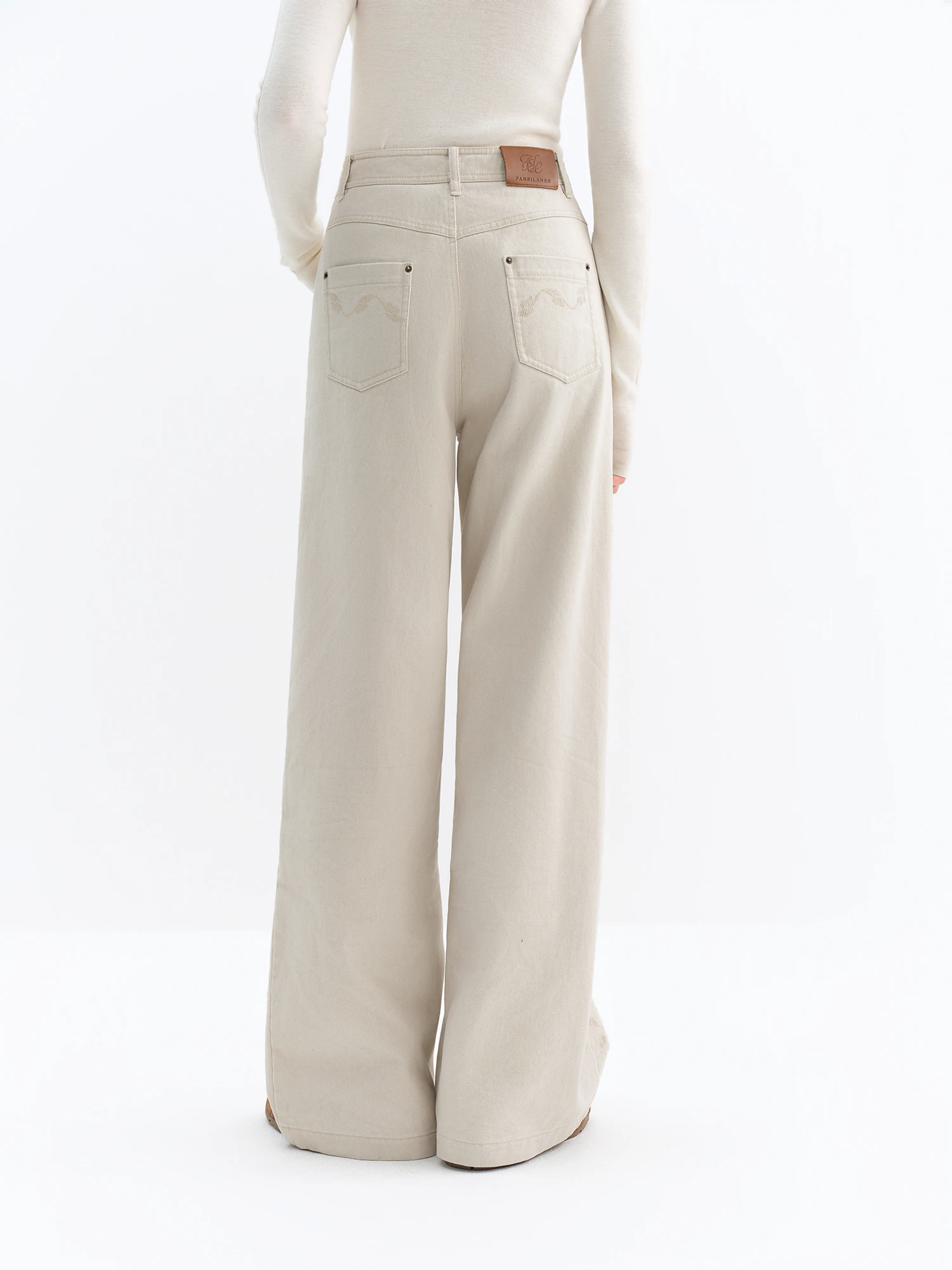 FSLE 2025 الشتاء المرأة خمر غسلها المطرزة الموز الجينز منحني عالية الخصر واسعة الساق السراويل سليم صالح الرجعية السراويل