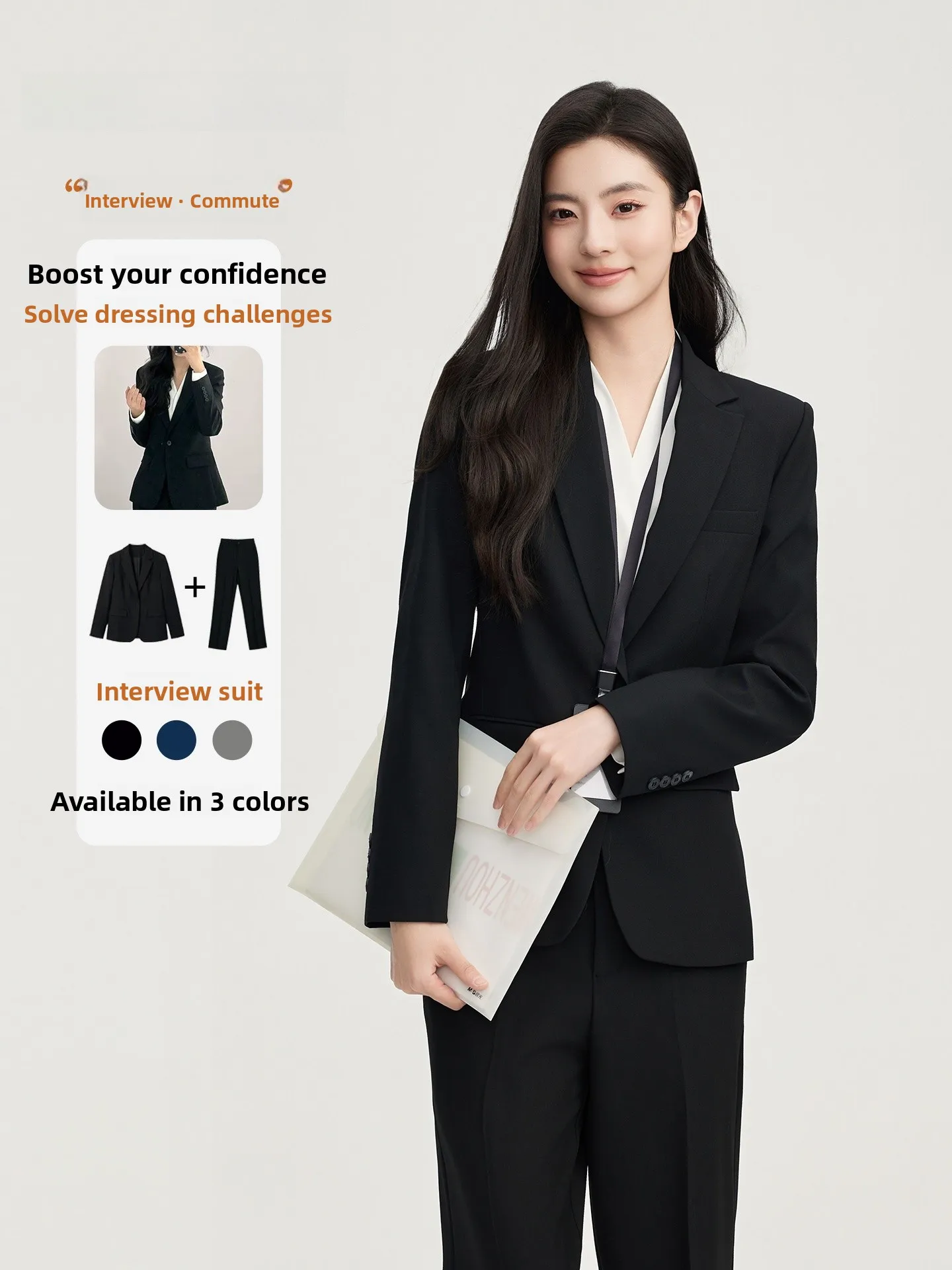 

Good Young Professional Suit Set Women's Business Interview Wardrobe Classic Three-Button Long Sleeve Slim Fit Polyester Fiber