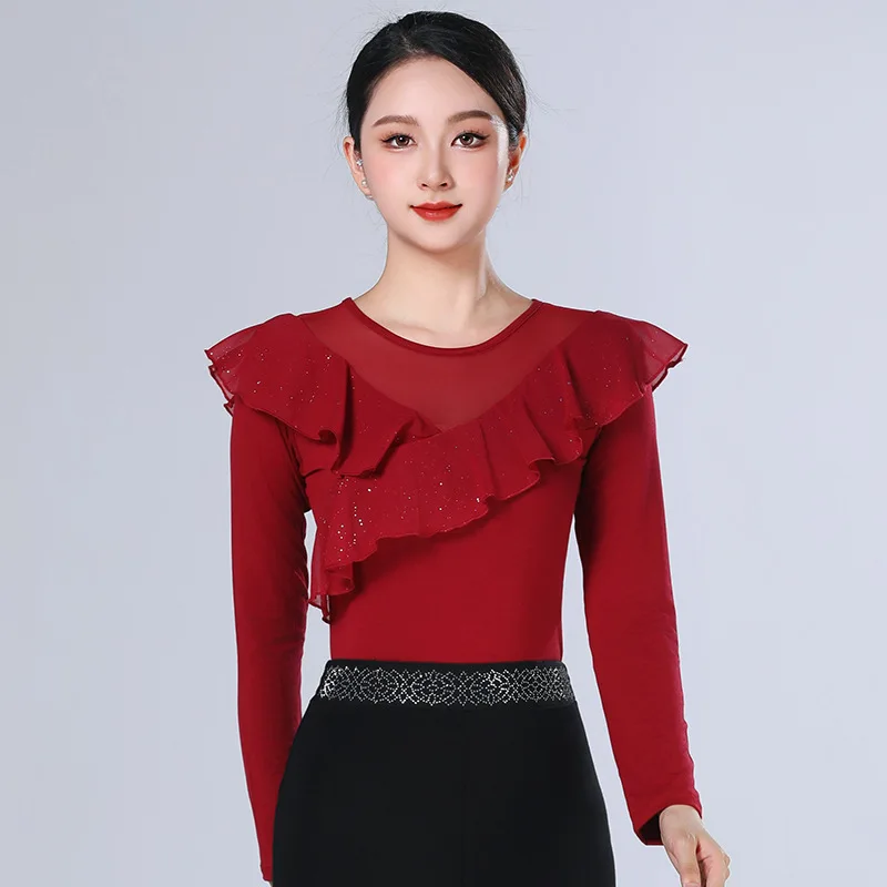 Camisa de baile moderna, nuevo Top de actuación de práctica de baile latino de salón estándar nacional