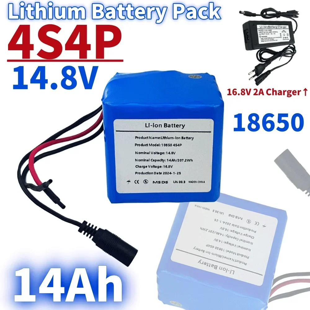 14.8V 14000mAh 4S4P BMS Rechargeable 18650 Li-iom Battery Pack 16.8V 2A Charger For Scooters and Tricycles