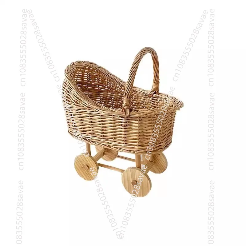 

Новое поступление, плетеная ретро детская тележка из ротанга ивы, детская комната, украшенная детскими игрушками, детская коляска, игрушка