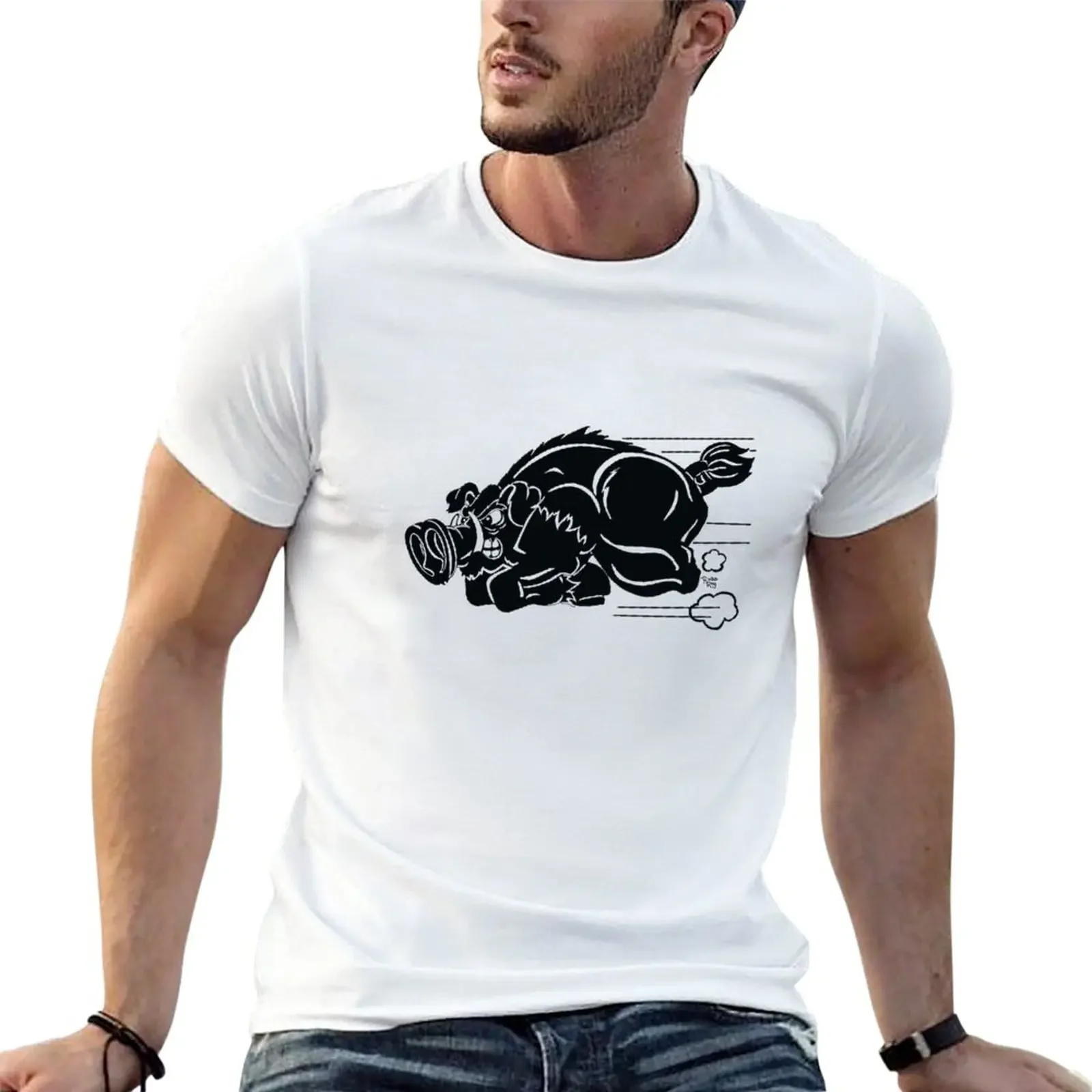 New Running hog T-Shirt hippie clohes  shir man graphic  shir heavy weigh  shirs for men