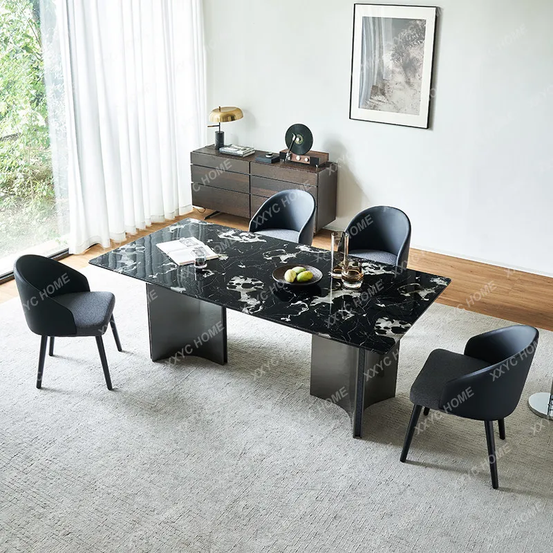 M1L Black rose marble dining table high-end  simple rectangular household table