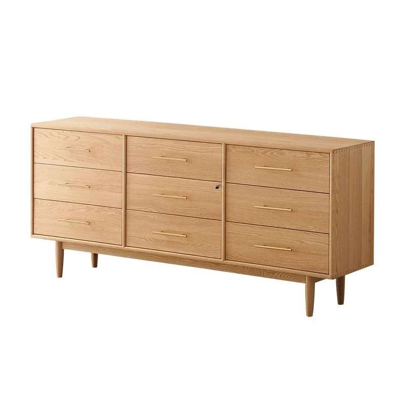 

Nordic solid wood nine-chest cabinet, bedroom log color storage cabinet, Japanese oak bedside locker