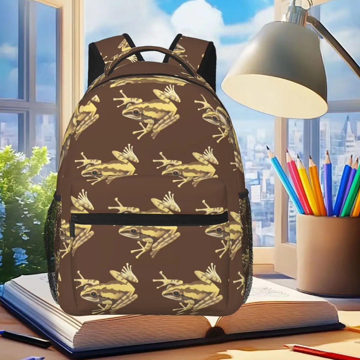 

Golden Tree Frog Backpack Student Boys Girls BookBag Kids School Bag Computer Shoulder Bags for Men Women