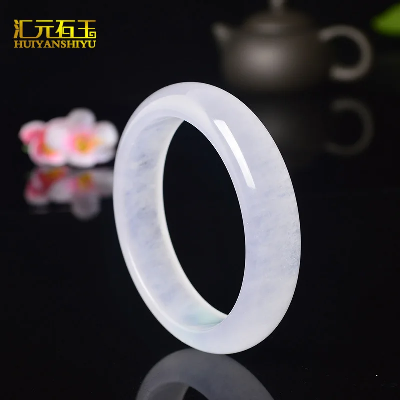 

High-transparency water quartzite , ice-clear white moonlight jadeite color peace jade bracelet