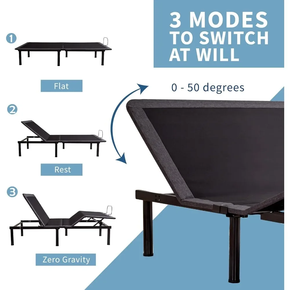 Split King Adjustable Bed Frame with Head and Foot Incline, Soft Cover, Wireless Remote with Backlight, Electric Bed Frame