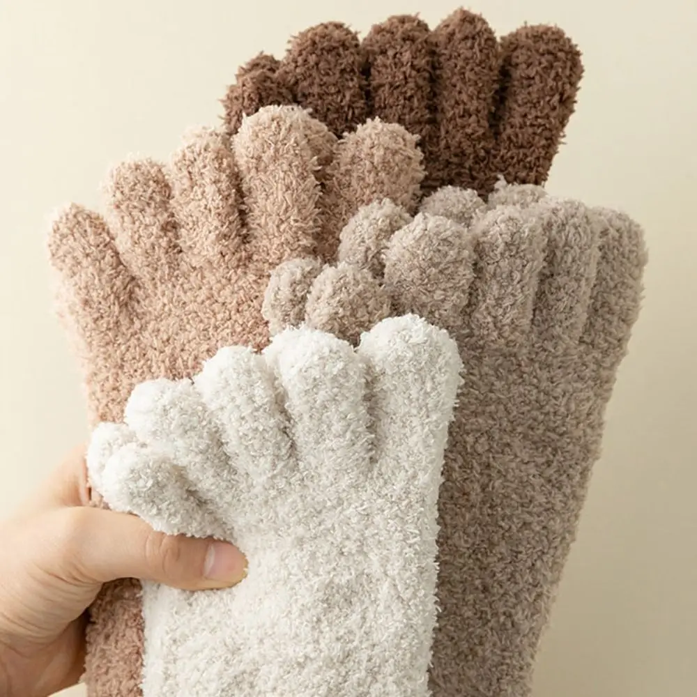 Coral Fleece Five Finger Stockings Thicken Warm Solid Color Split Toe Stockings Winter JK Floor Long Socks For Female Men