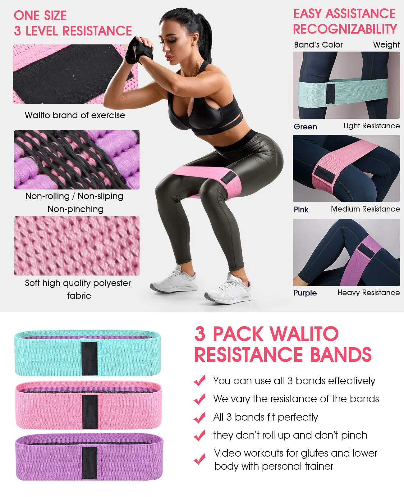 Resistance Bands for Legs and Butt Fabric Exercise Loop Ring Yoga Pilates Fitness and Home Gym Workout Strength Bands for Booty image 3