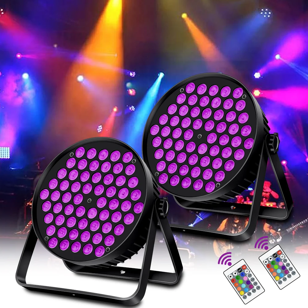 2PCS LED Stage Flat Par Lighting DMX512 Effect DJ Disco 4IN1 100W UV 60 RGBW Party Christmas Bar Club Show Event Lights