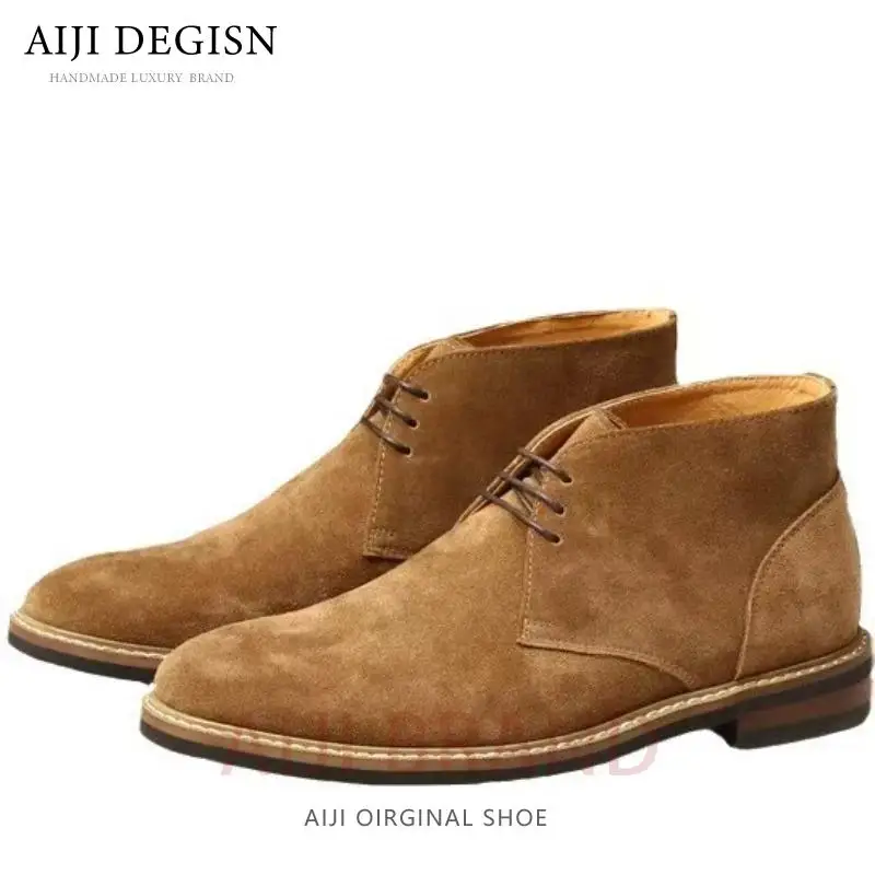 

Vintage Handmade Genuine Leather Ankle Boots Men Outdoor Casual Work Western Motorcycle Desert Boots Male Shoes