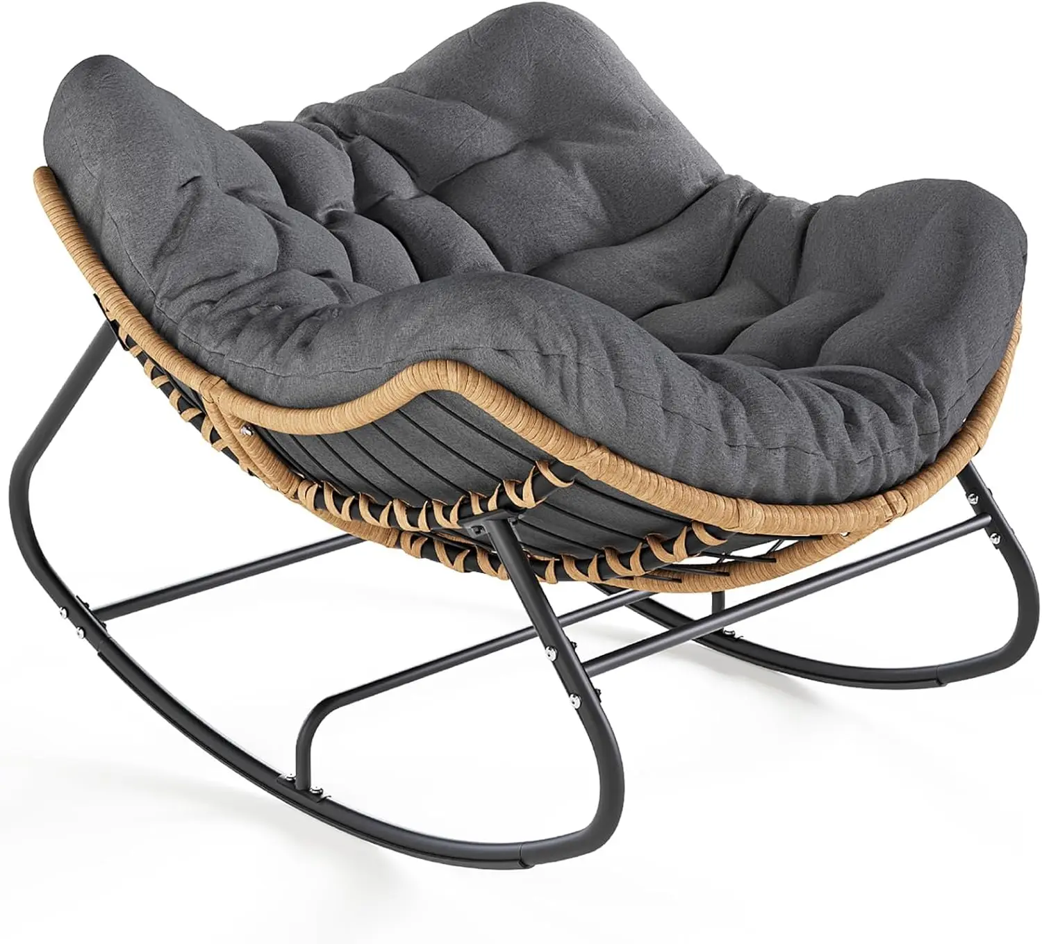 

Outdoor Rocking Chair, Oversized Patio Papasan Rocker, Comfy Wicker Reading Lounge, Indoor Egg Chair for Bedroom, Living Room