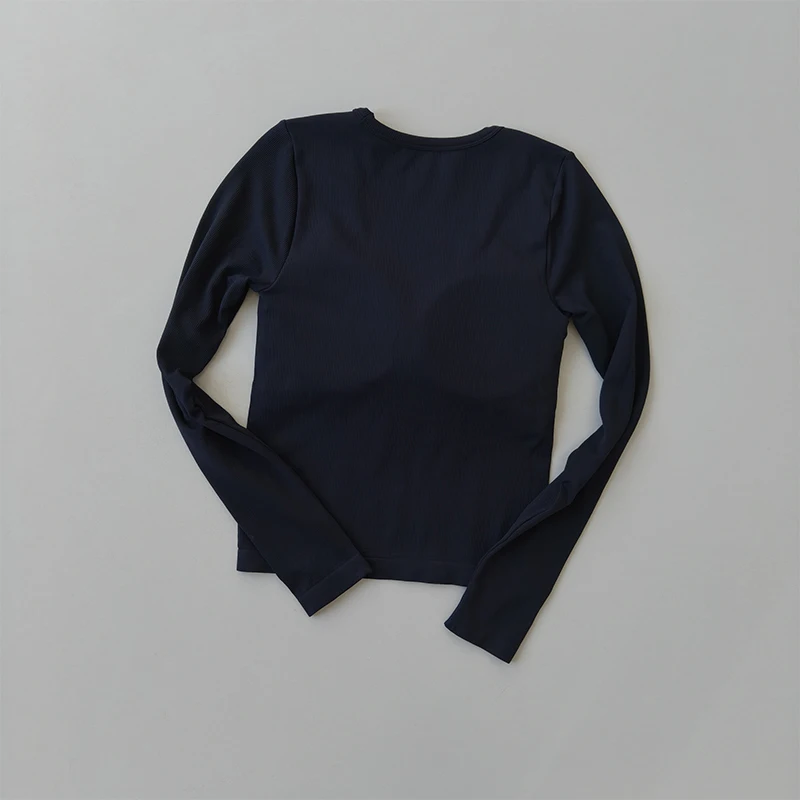 Yoga-Bekleidung T-Shirt Damen U-Ausschnitt Brustpolster Schlankmachendes Sport-Top Langärmeliges Stretch-Oberteil Pilates Fitness-Bekleidung – Detail 6