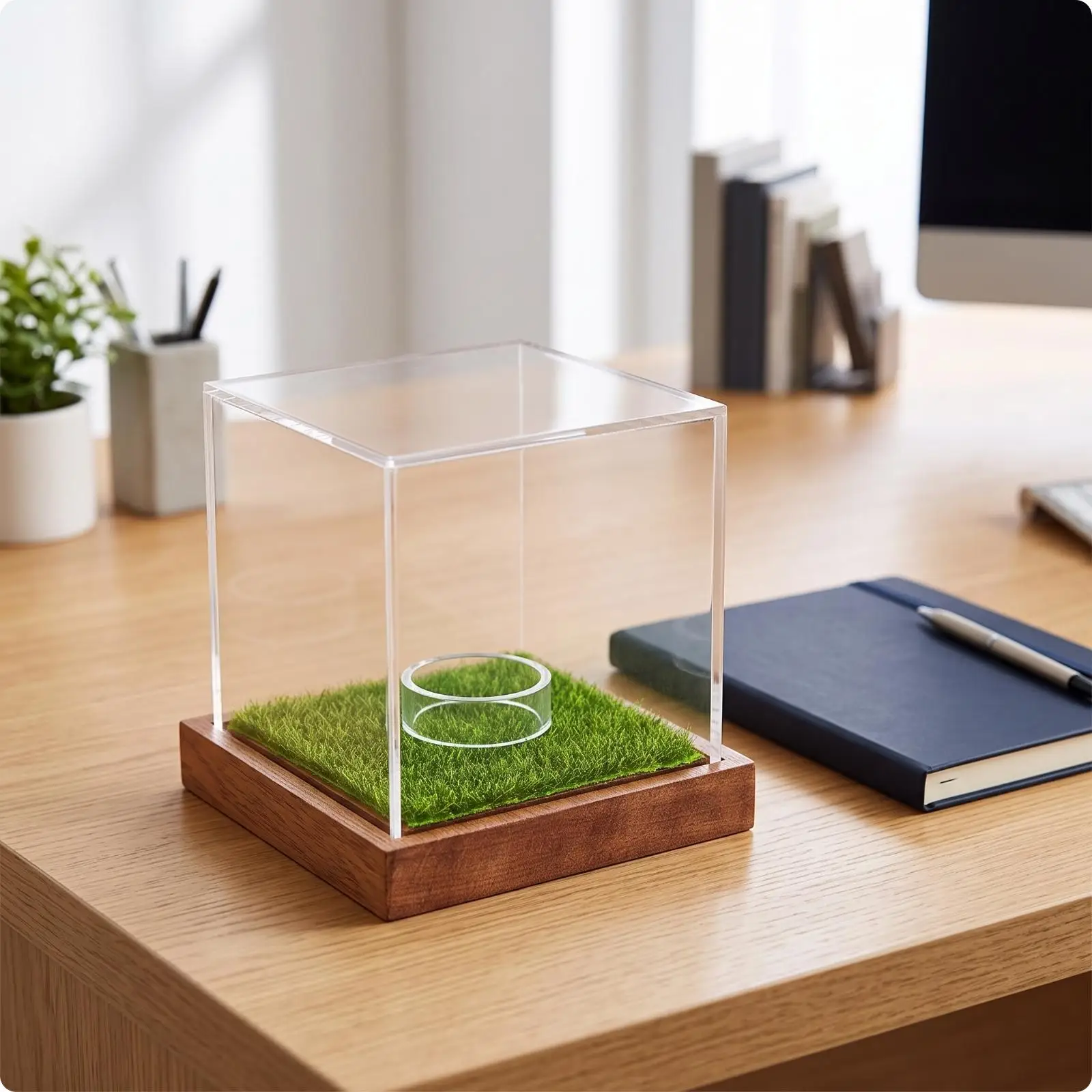 Golf Ball Display Case with Wooden Base Clear Acrylic for Trophy Shelves