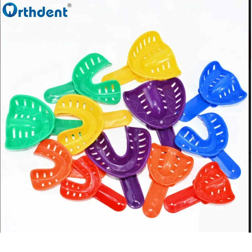 Bandejas de impresión Dental de plástico desechables para adultos y niños, Kit de soporte de dientes de colores, Material de suministro Central