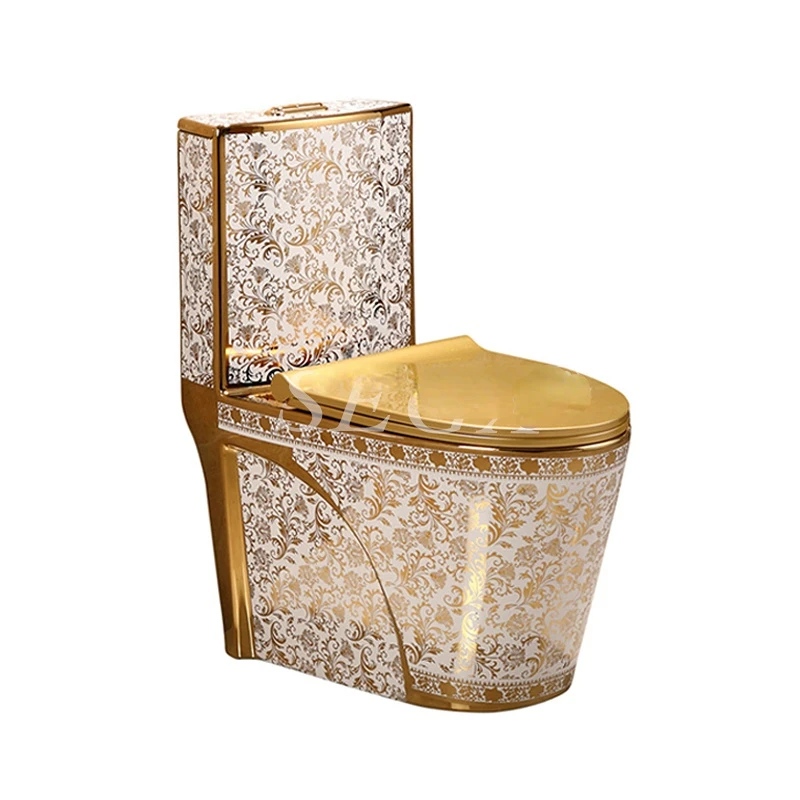 

M-9106 Luxury Gold Color One Piece Toilet Cheap Sanitary Ware Flower Black Toilet Modern Ceramic Toilet WC Floor Mounted Hotel