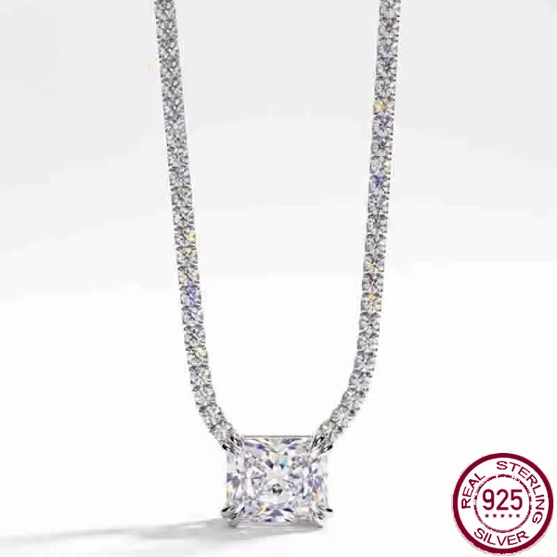 Yaranyan 925 Sterling Silver 8 * 10 MM Crushed Ice Cut Lab Sapphire High Carbon Diamonds Gemstone Pendant Necklace Fine Jewelry