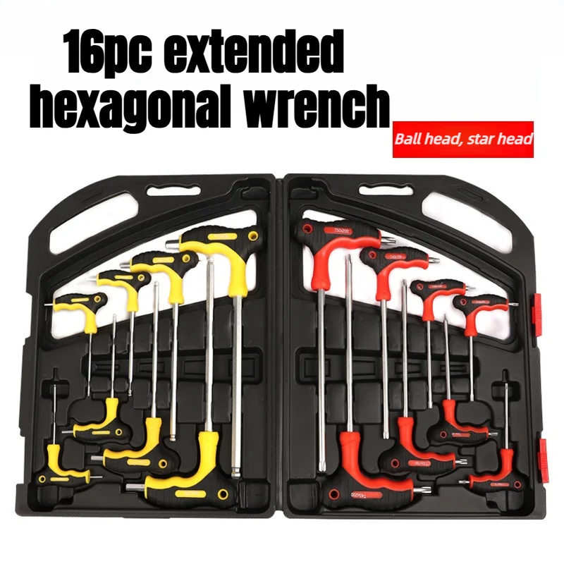 Portable Carbon Steel Hex Wrench 16Pcs Wrenchs Kit Anti-slip Handle T Handle Hex Wrench Set Professional Repair Hand Tools