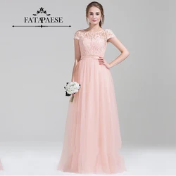 FATAPAESE Bridesmaid Dress  A-Line/Princess Scoop Neck Floor-Length Tulle Lace Wedding Guest  Dress With Bow Party Gown