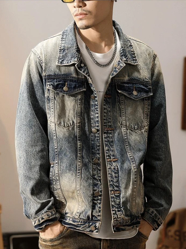 Autumn Loose Men's Denim Jacket Lxury Clothing Korean Popular Clothes Y2k Trendy of Fabric Joker New in Fashion Male Jean Coats