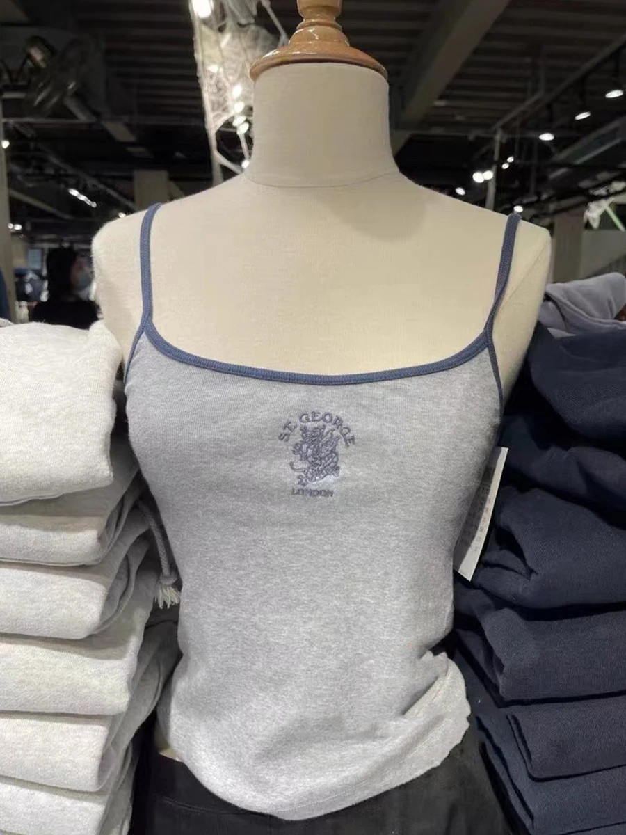 Vintage wyszywane litery smukły krótki tank Top kobiety Patchwork Sexy bez rękawów miękkie bawełniane koszulki damskie letnie słodki, szykowny Y2k 2024