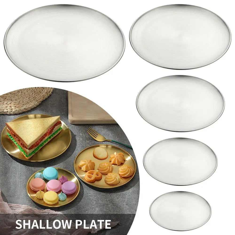 Stainless Steel Gold Silver Fruit Meat Tableware Bone Spitting Dish Round Plate Metal Dining Disc Shallow Tray