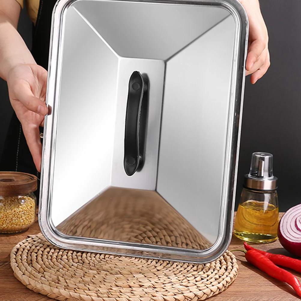 

Stainless Steel Square Pan Lid 45X35Cm Fine Material Smooth Anti Oil Splashing Cooking Tool Kitchen Gadget Pot Cover For Home