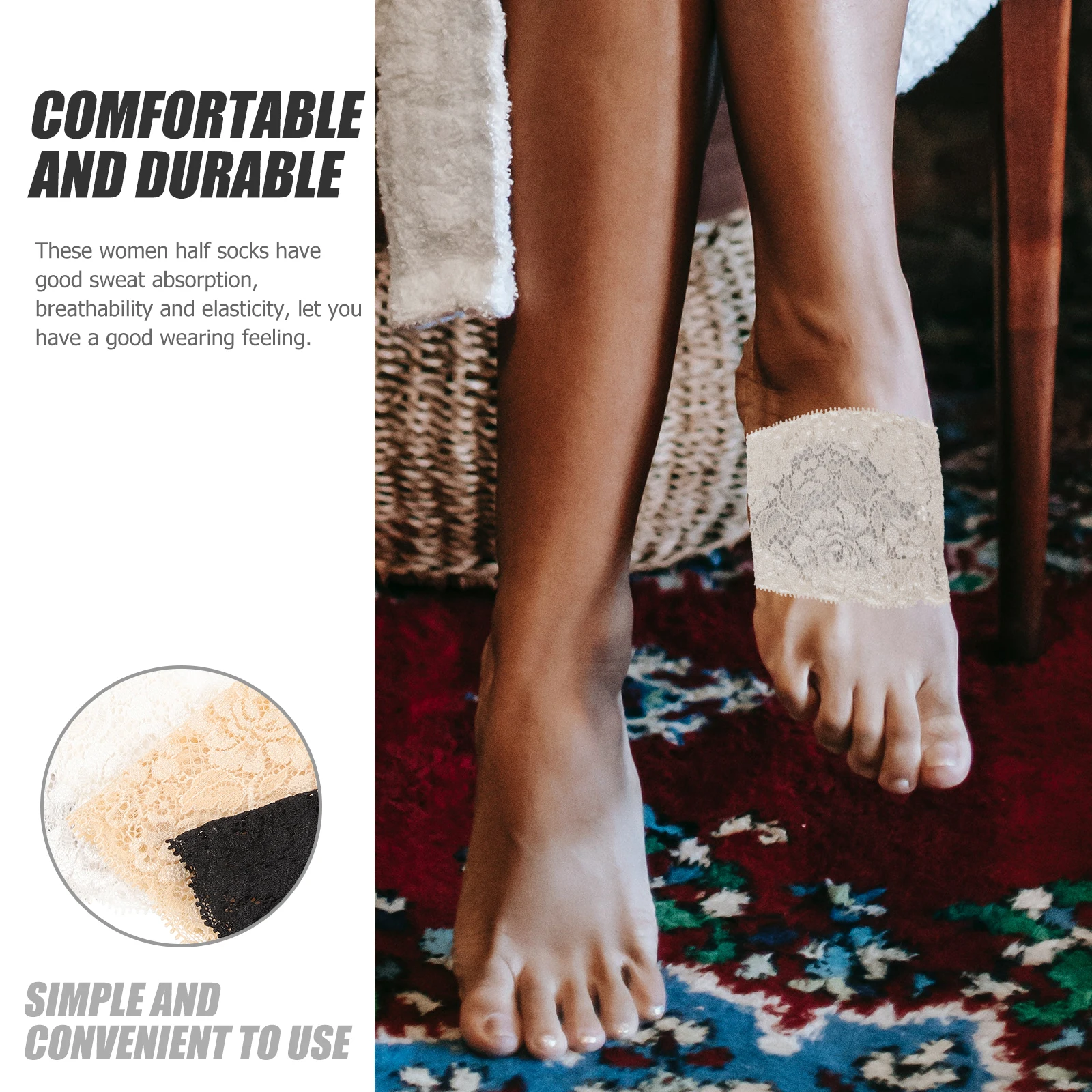

4 Pairs Half for Women Non-Slip Forefoot Lace Breathable Comfortable Ladies Girls Sandal Socks Mules Walking Sport Socks