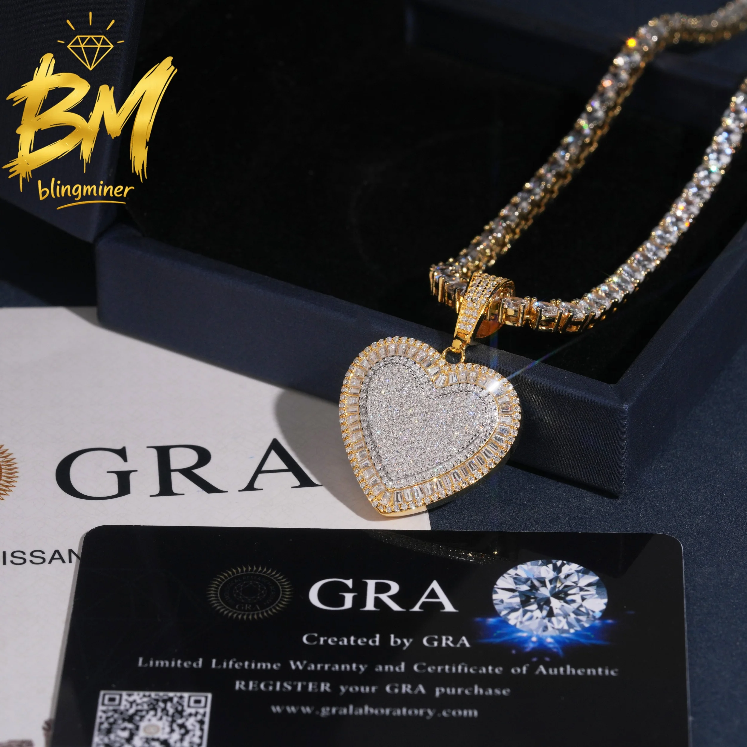 Blingminer Hip Hop Heart S925 Silver VVS Moissanite Pendant For Men Women Pendants Jewelry Pass Diamonds Tester Free Shipping