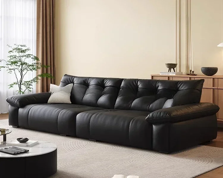

Minimalist electric function leather sofa modern simple living room black leather sofa bed 2025 new