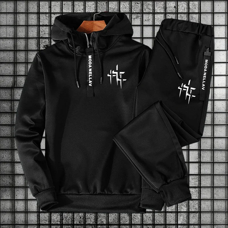 Men Women Set/Hoodie/Pants Cross Print Fashion Tracksuit Half-Zip Hoodie Sweatpants Fall Winter Daily Casual Sports Jogging Suit