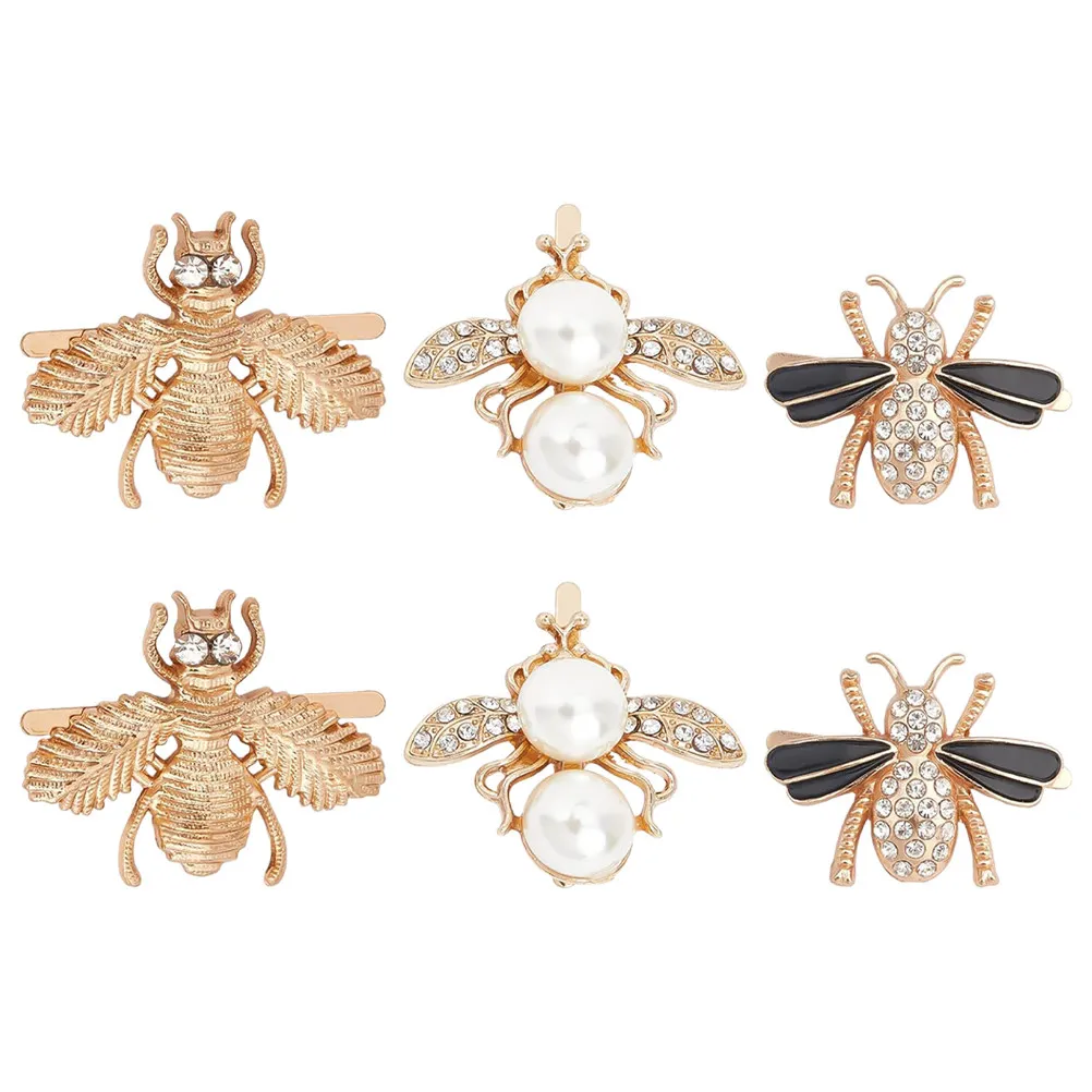 

6 шт. декоративных клипс в форме пчелы с блестками, стразами и жемчугом, украшения для женской обуви, легкие пряжки из сплава