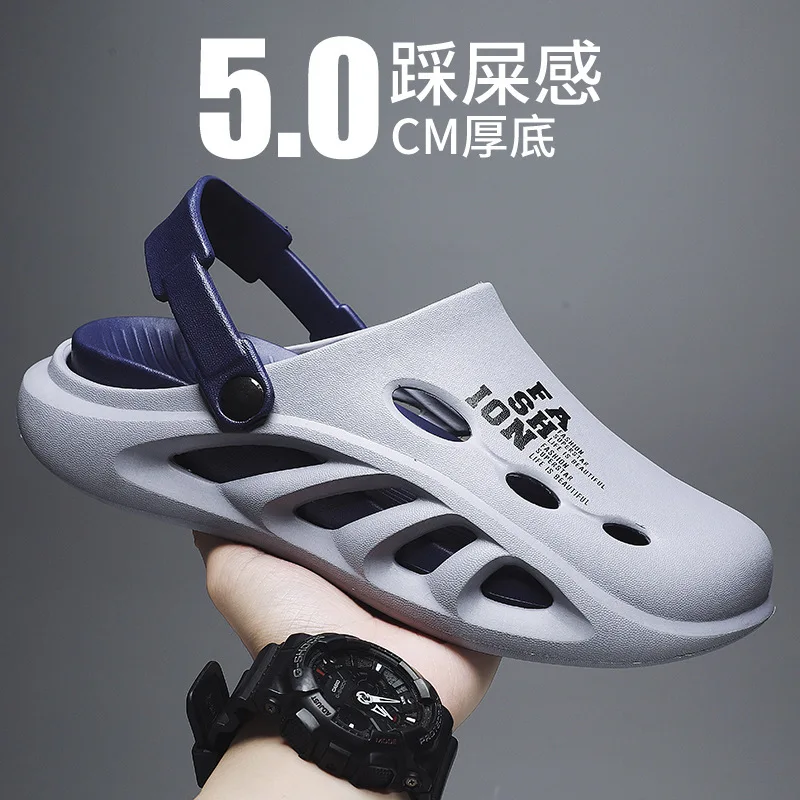 

Men's summer outdoor sandals super soft platform college student couple non-slip heightening hole shoes