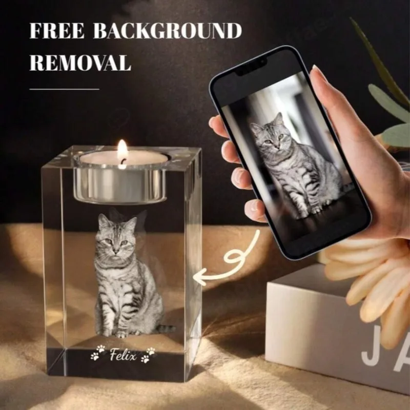 Custom Photo Text Engraved Crystal Candle Holder Personalized Gift for Birthday Valentine Pet Family
