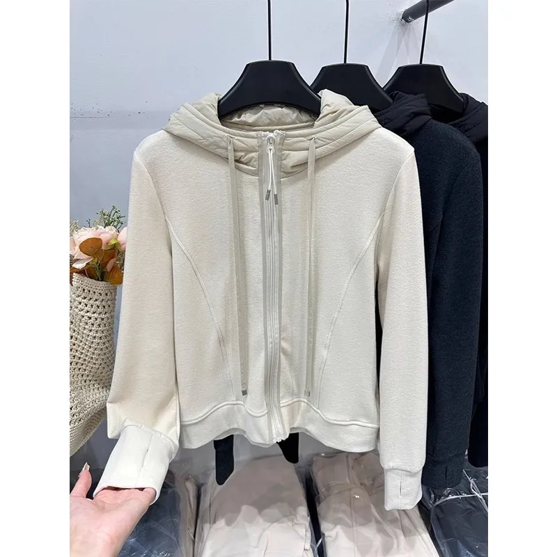 الخريف الشتاء حجم كبير هوديي Jaet المرأة طويلة Sve تقسم المخملية الدافئة سترة أعلى ألياف البوليستر V-Ne تصميم